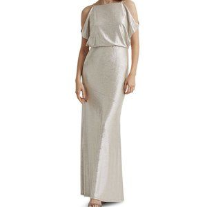 Lauren Ralph Lauren Metallic Cold-Shoulder Gown